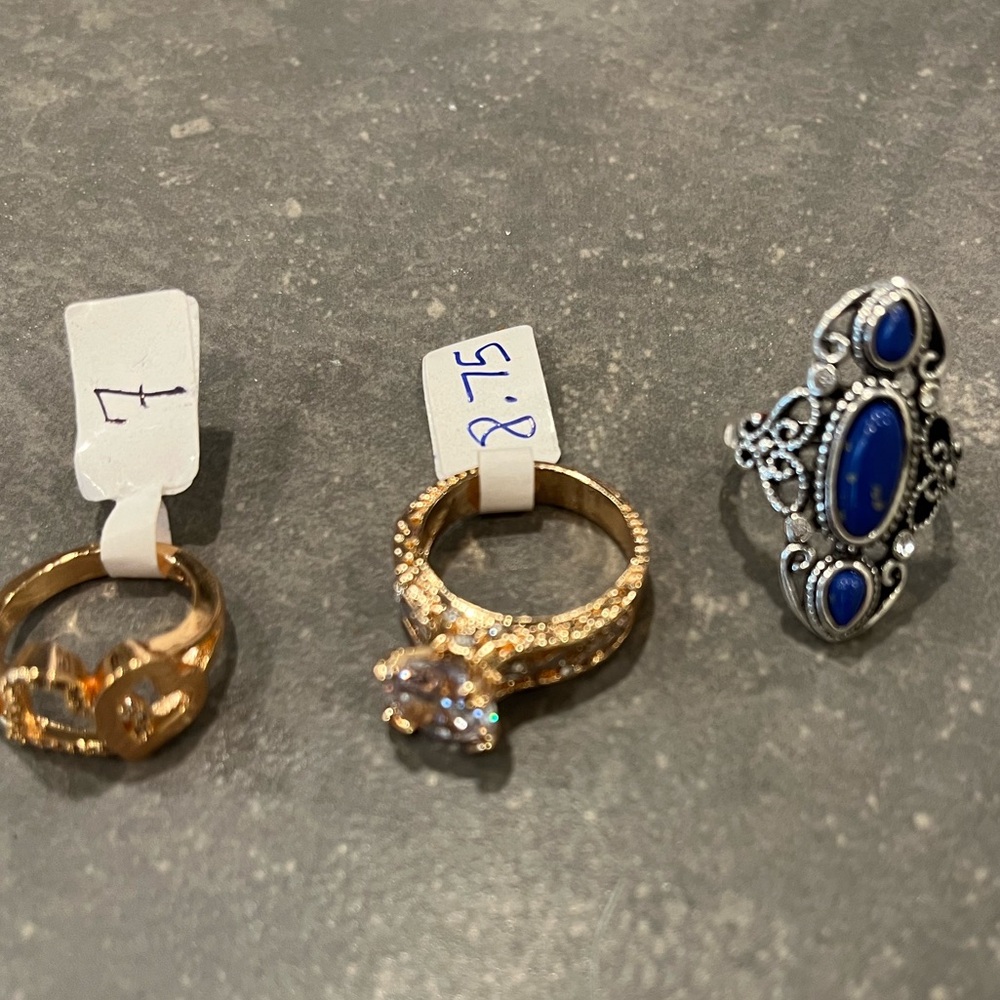 Lot of 3 random rings, size 7, 8.75, and unknown